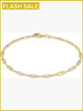 18K Gold Plated Baguette Multi Stone Crystal Bracelet 7.5 Inches